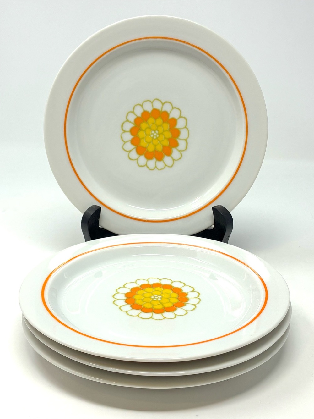 Set of 4 VTG Georges Briard Florette Bread & Butter Plates Orange/Green Retro